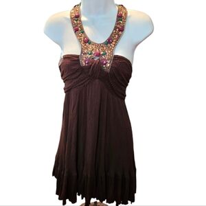 Free People Women's Halter Brown Tunic Top Size L